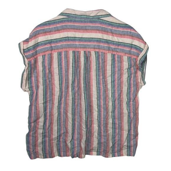 Orvis Linen Blend Short Sleeve Button Up Shirt Striped Top Womens Large - Picture 3 of 7